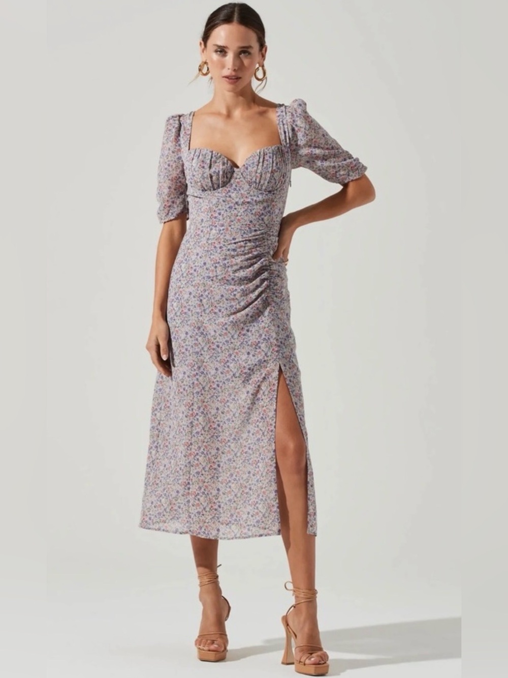 ASTR Lilac Purple Milkmaid multi floral ditsy dress NWT